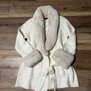 NEW Talbots Faux Fur Statement Cardigan Ivory Women’s Size S